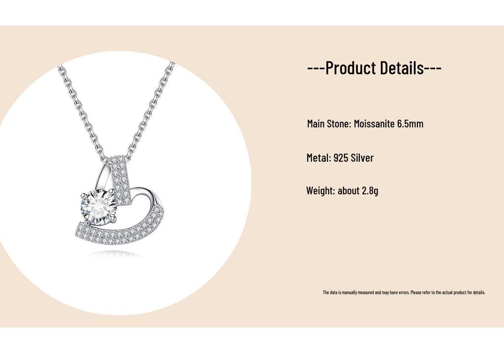 925 Sterling Silver Moissanite Heart Pendant Necklace for Women