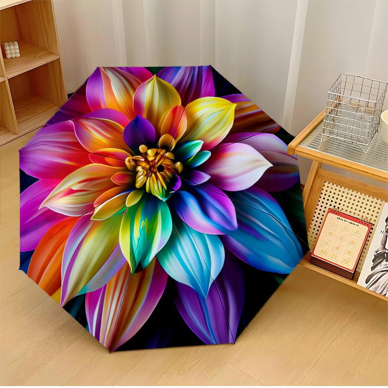 

Colorful Mandala Design 2 Theme Automatic Umbrella Compact 8-Rib Design Sturdy Construction Durable Everyday Carry Umbrella Stylish Accessory