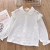 Mädchen Weiße Baumwolle Spitze Langarm Bluse – Frühling/Herbst Schuluniform