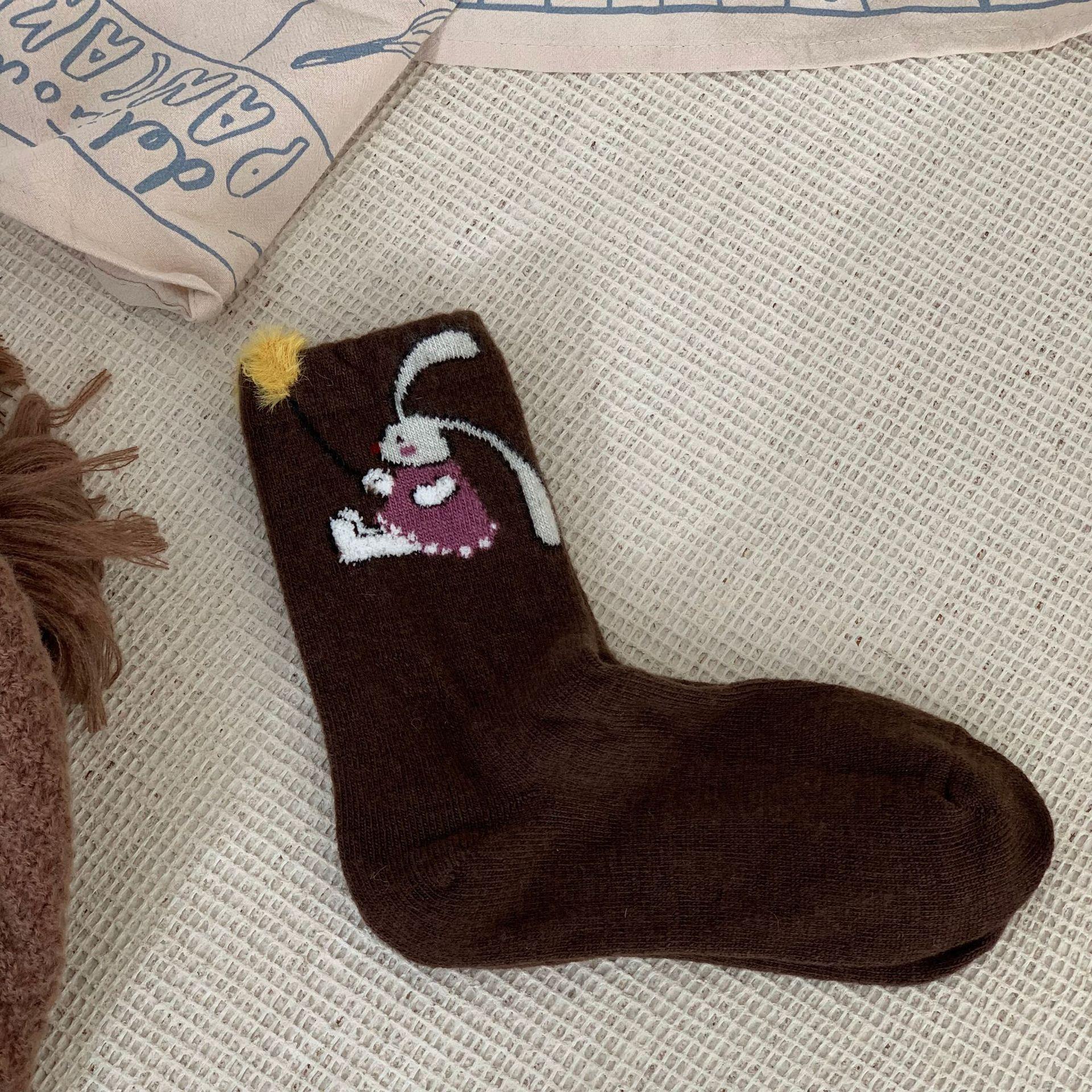

Socks Are Soft And Thick, Warm Sheep Wool, Three-Dimensional Cute, Balloon Bunny Socks, Korean Pile Socks One size fits all колір темно кави