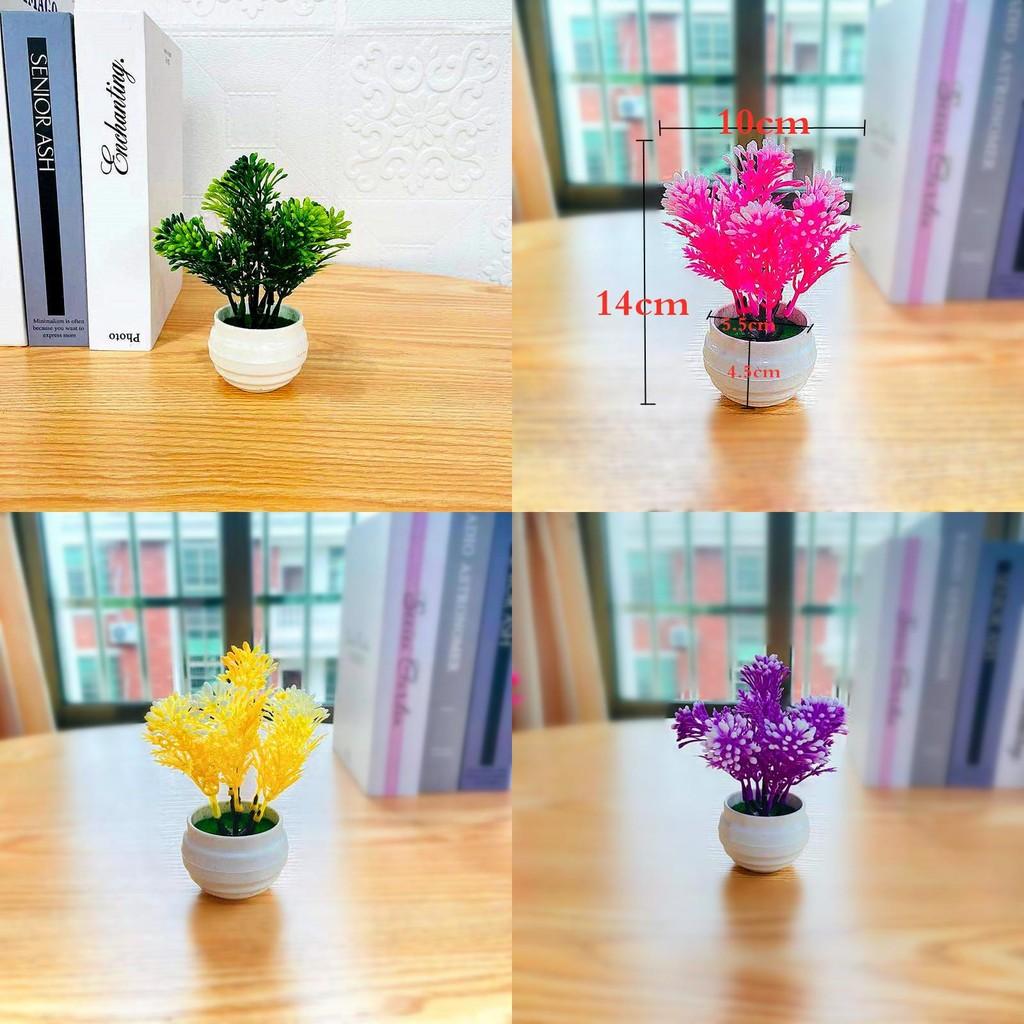 Artificial Green Plant Small Bonsai With Injection Molded Plastic Flowers For Desk Decor
