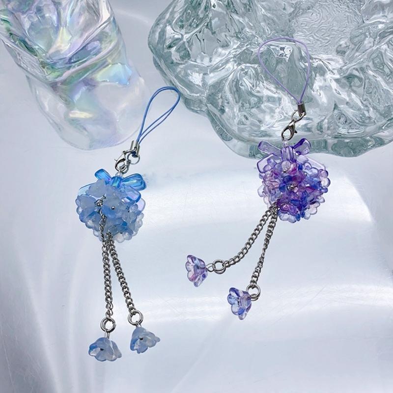 Hydrangea Flower Phone Charm Trendy Bag Pendant Bowknot Bag Charm Phone Lanyard Glaze Material for Trendy Individuals