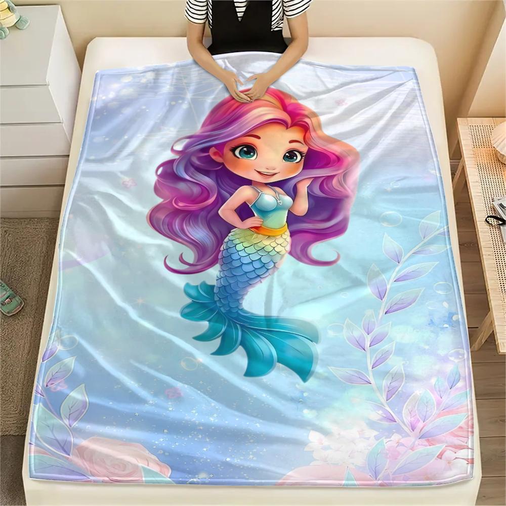 Mermaid and Stars Print Flannel Blanket,High Quality Comfortable for All Seasons,Home Decor,Warmth and Comfort,Perfect for Christmas Gifts