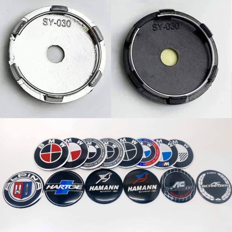 60mm-4pcs Car modification BMW hub cover tire center decoration 60mm front diameter size silver base/black base optional.
