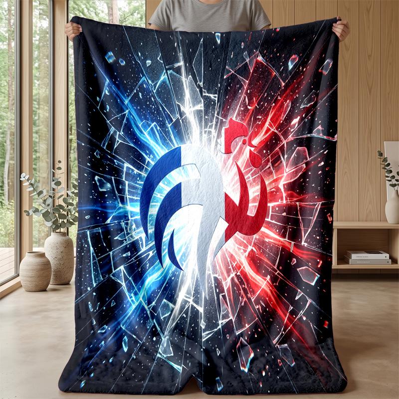 France Football Printed Flannel Blanket Skin Friendly Warm Decorative Throw for Indoor Couch Bed Daily Use