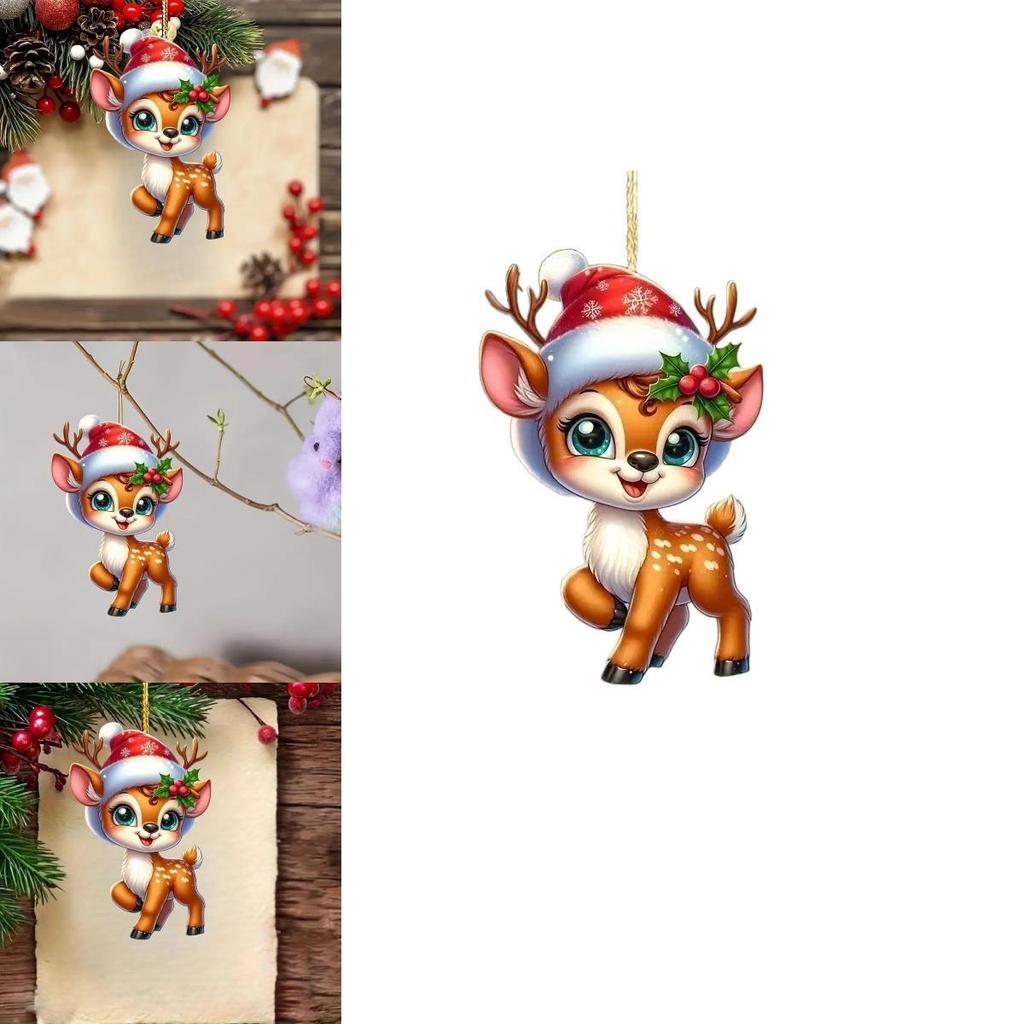 Acrylic Car Decor Hanging With Cute Deer And Christmas Tree Theme For Automobile Interior