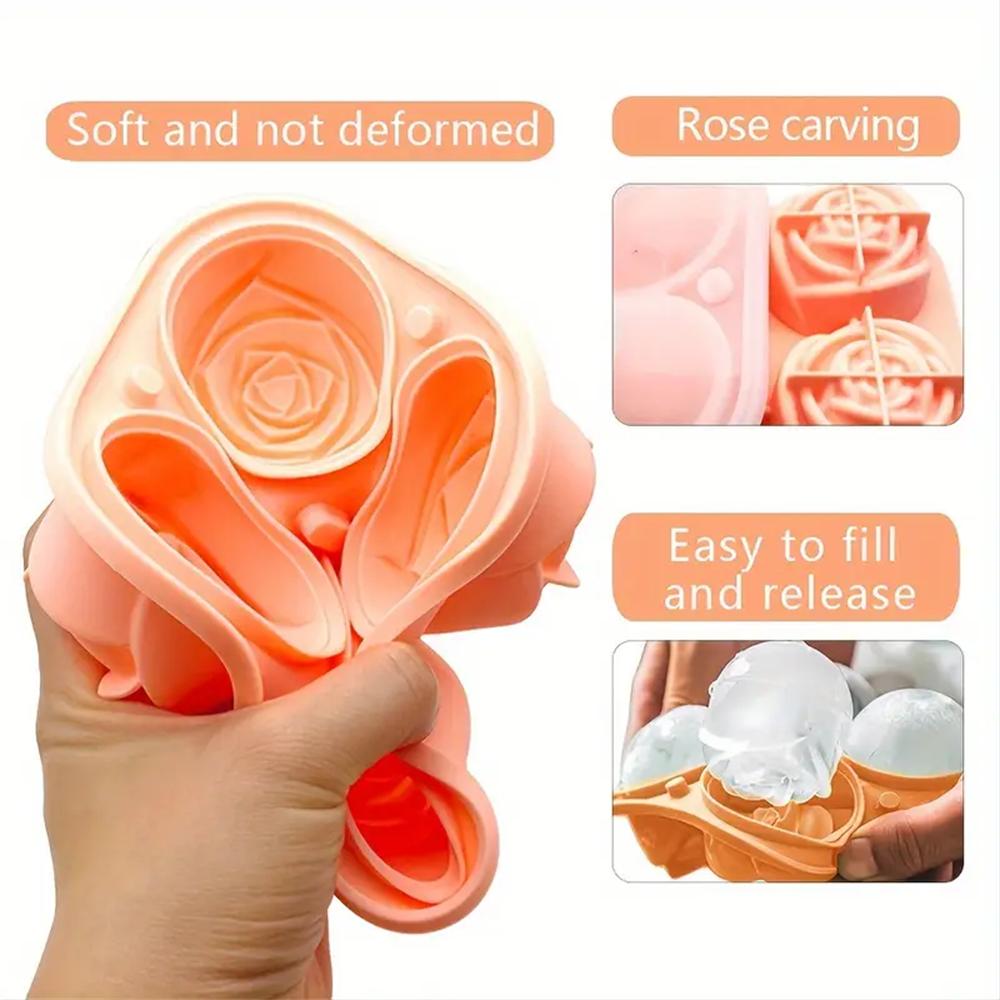 3D Rose Ice Cube Tray,for perfect flower shaped ice cubes,4 cavities per tray,perfect for cocktails,whisky and juice freezing