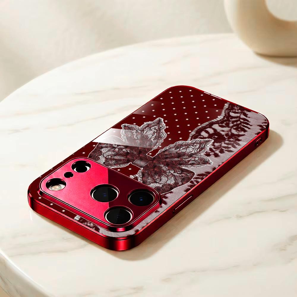 Luxury Polka Dot Lace Bow phone case mobile phones for iphone 17 pro max cover Glass for iPhone 17 16 15 14 13 12pm Pro Plus