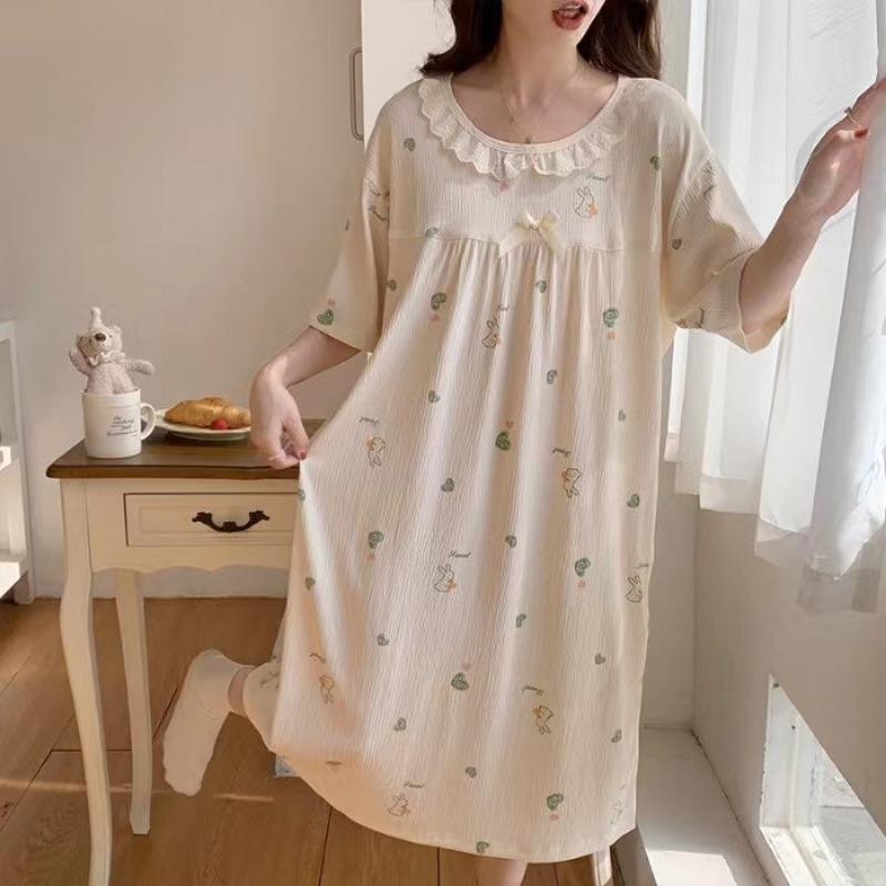 

Большие размеры летние свободные ночные рубашки женские пижамы домашняя одежда женские искусственный хлопок милые платья студенческие пижамы одежда для сна one size зелёный