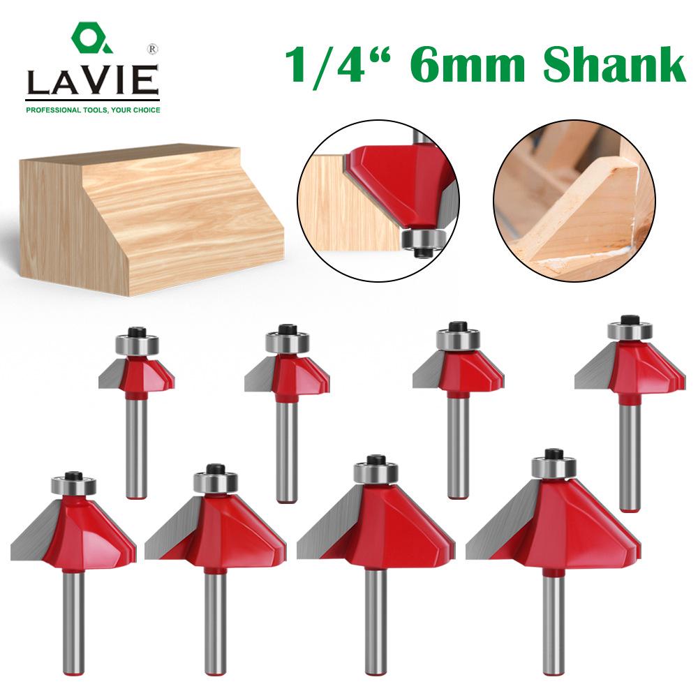 1/4" Shank 6-Pattern Beveled Lace & Round Head Woodworking Relief and Semi-Circular Knife Milling Trimmer.