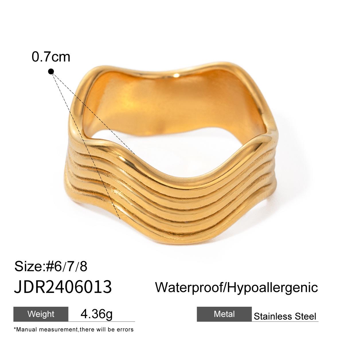 Jiedin European and American stainless steel rings ins wide-sided wave rings jewelry electroplated titanium steel rings