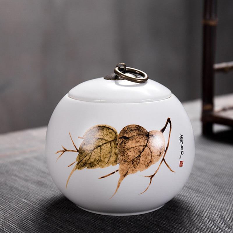 Porcelain Tea Canister Big Size Sealed Storage Tea Box Jar Tea Caddy White Color Ceramic Crafts Chinese Style Teaware Home Decor