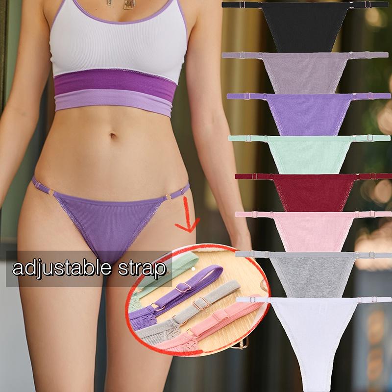 Cotton Adjustable Waist Thong Women Low Waist G-String Panties Female Soft Breathable Lingerie Solid Underwear