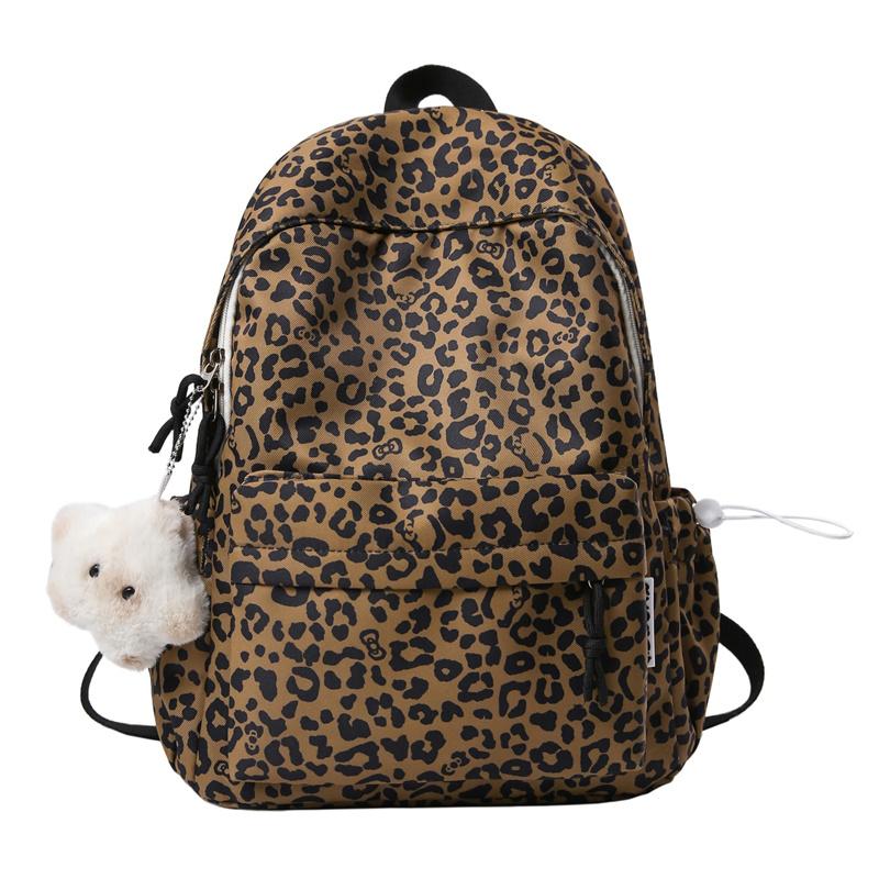 

Рюкзак с леопардовым принтом, большой вместимости, дорожный рюкзак, школьный рюкзак для ученика средней школы коричневый