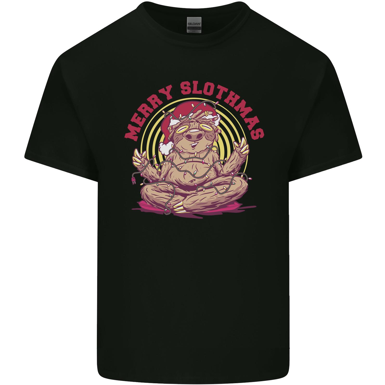 Merry Slothmas Funny Christmas Yoga Xmas Mens Light Cotton T-Shirt S