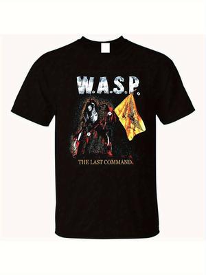 Zeldzame W.A.S.P. The Last Command Heren Heavy Metal T-shirt - Officieel Band Merchandise met WASP Logo & Krijger Vlag Ontwerp