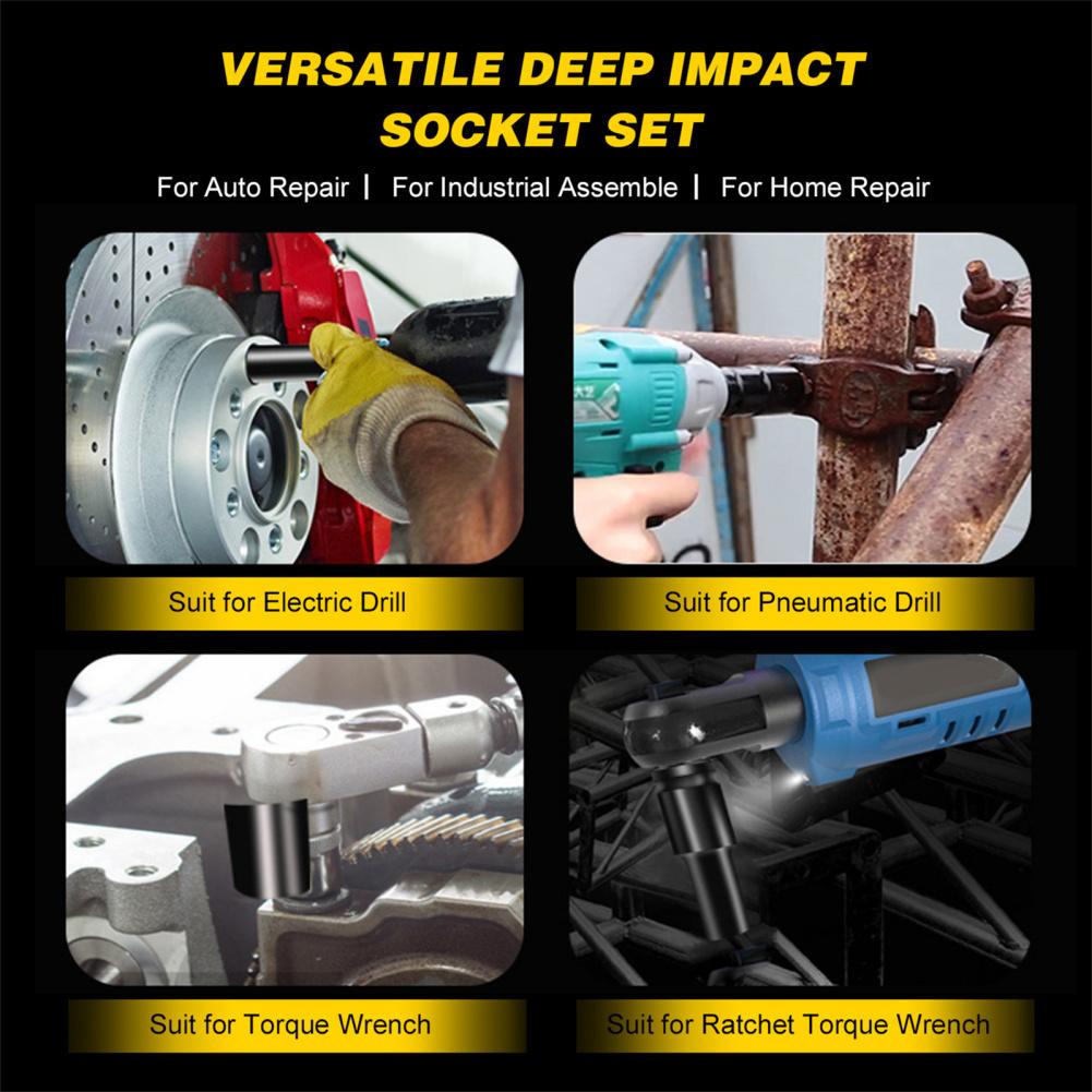 10 Pieces 1/2-Inch Drive Deep Impact Socket Set 8mm-24mm Metric 6 Point Socket Kit With Storage Case Tools For Tire Removing