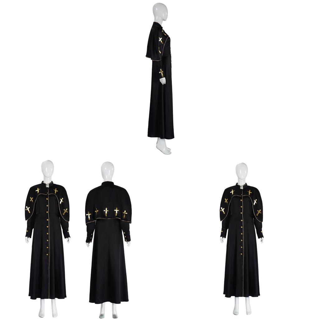 Medieval Stage Priest Cloak With Printed Design For Halloween Cosplay And Theater