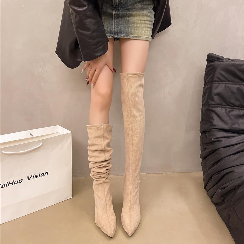 Tall knight boots women's 2025 autumn and winter new pleated piled boots but knee boots European and American western cowboy boots