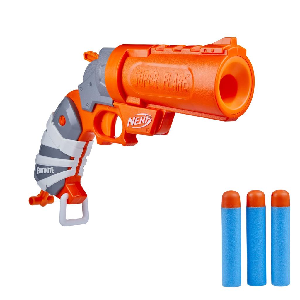 HASBRO Nerf Fortnite FLARE Blaster cu darts tip pistol de semnalizare Include 3 darts Mega oficiali Sunet de fluier la tragere Mâner de amorsare F3367 Autentic Pentru bărbați