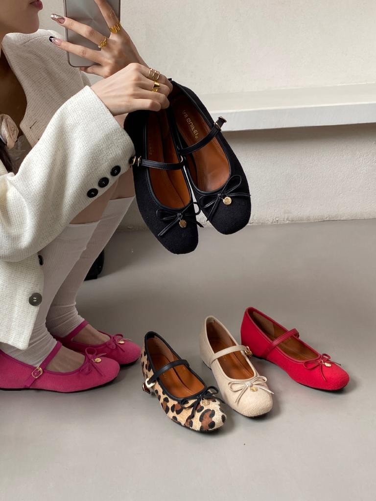 2025 Europäische und amerikanische Frühling neue Mode innen hoch flacher Boden runder Kopf flacher Ausschnitt Schleife Ballett Damenschuhe