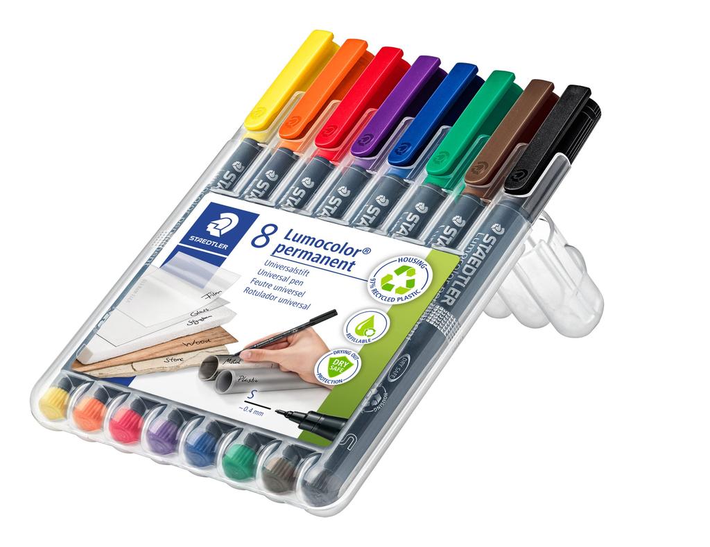 STAEDTLER Permanent Marker Lumocolor 313 WP8 Super Fine 8 Colors