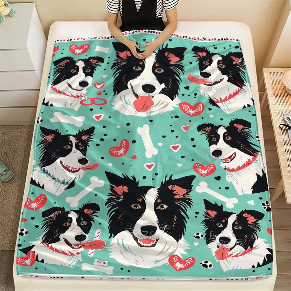 1Pc Cute Yorkshire Print Flannel Blanket, High quality Comfortable for All Seasons, Home Decor, Warmth and Comfort, Perfect for Christmas Gifts