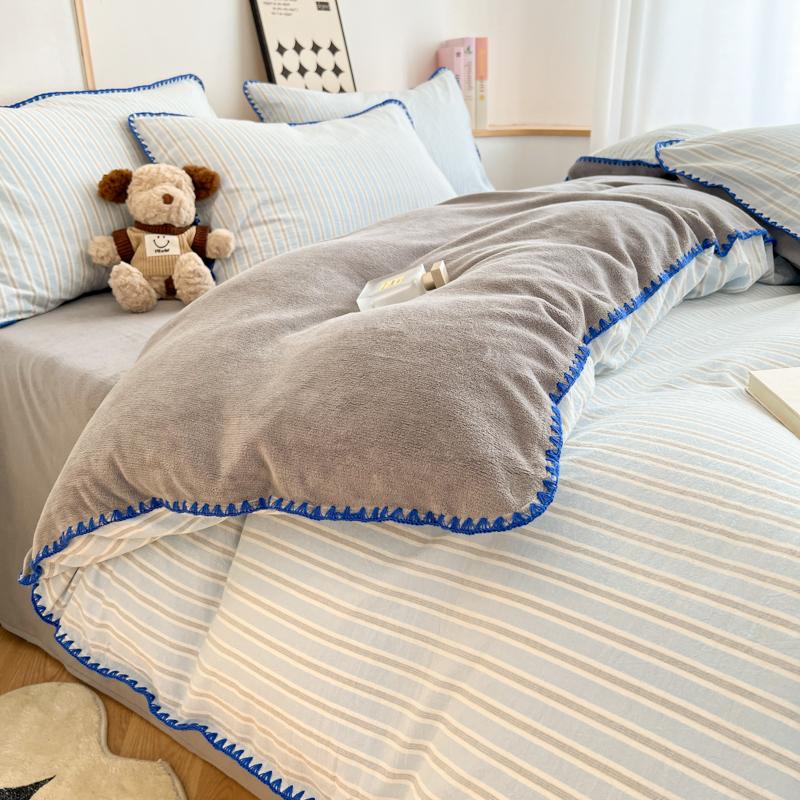 

Winter Duvet Cover Set Quilt Set Ins Style A-Class 100% All Cotton Milk Velvet Cotton Velvet for Autumn Winter Soft and Warm for 1.2m 3pcs