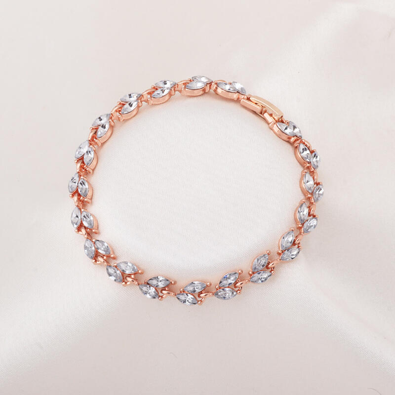 

Bohemian Leaf Bracelet - Adjustable Zinc Alloy Chain with Marquise Zircon Stones for Women Slavic Forest Motif