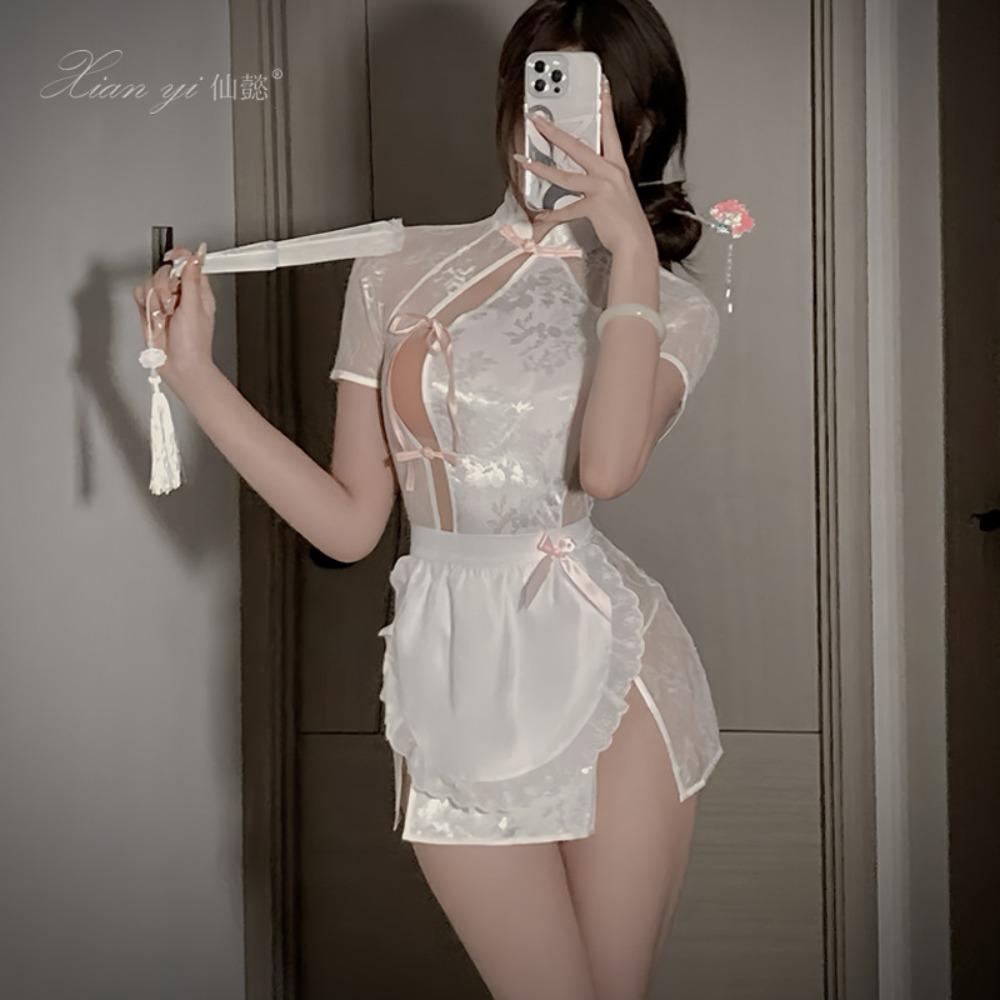 Xianyi Erotic Underwear Lace Perspective New Chinese Cheongsam Sexy Maid Outfit Free of Crotch Passion Temptation 546