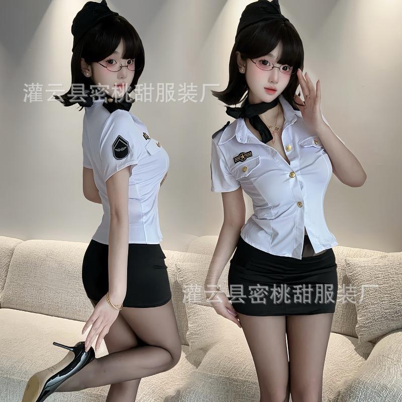Sexy lingerie navy female police hip skirt uniform sexy temptation stewardess cosplay