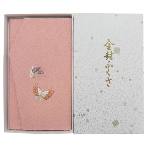 Daiko Sangyo Ester Chirimen Embroidered Fukusa (Fukusa with Gold Envelope), Made In Japan, Butterfly/Pink, 788-4