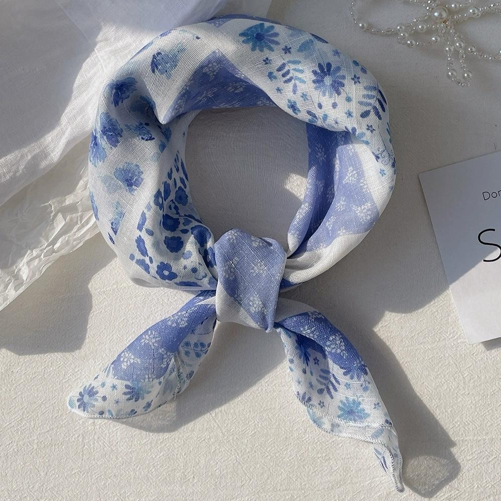 58*58Cm Women Square Neckerchief And Headscarf Female Floral Print Small Shawls Scarves Spring Summer Headband Scraves