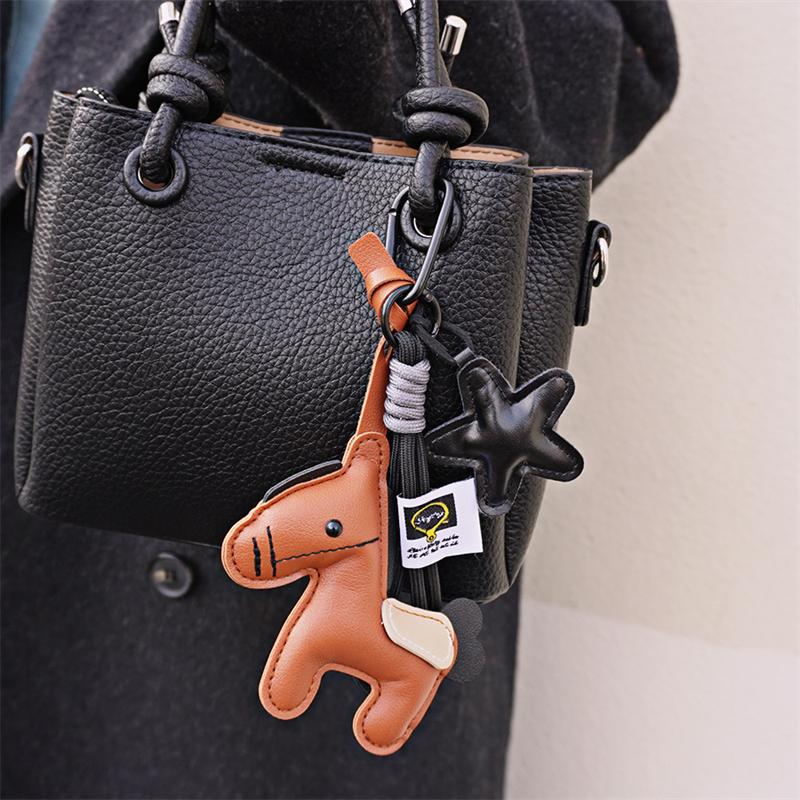 

Leather Pony Keychain Backpack Charm Personalized Car Bag Pendant Miu Purse Femme Handbag Strap Decoration Gift