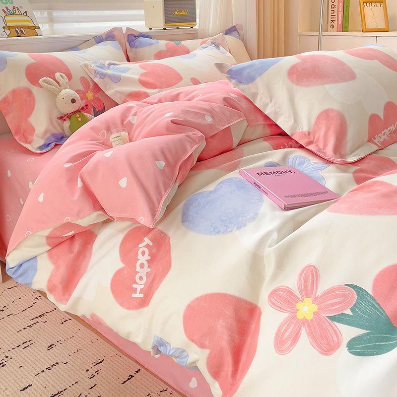 Zestaw czteroczęściowy Klasy A Domowy Gruby Przyjazny dla skóry Piaskowany Twill Ins Kreskówkowy Pokrowiec na kołdrę Zestaw trzyczęściowy na łóżko do akademika