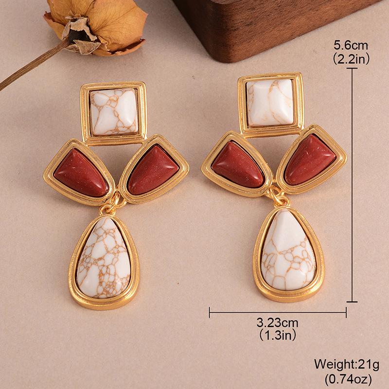 Natural stone geometric fringed earrings personalized niche retro high sense medieval vintage design sense women s earrings