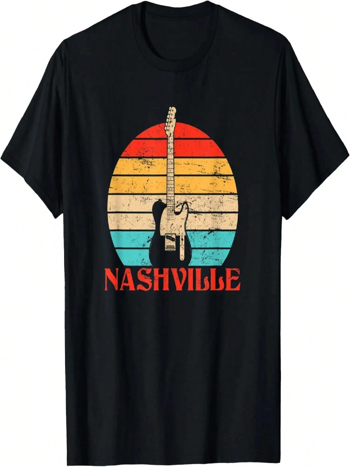 Nashville Retro Style Distressed Guitar T-Shirt S разноцветный