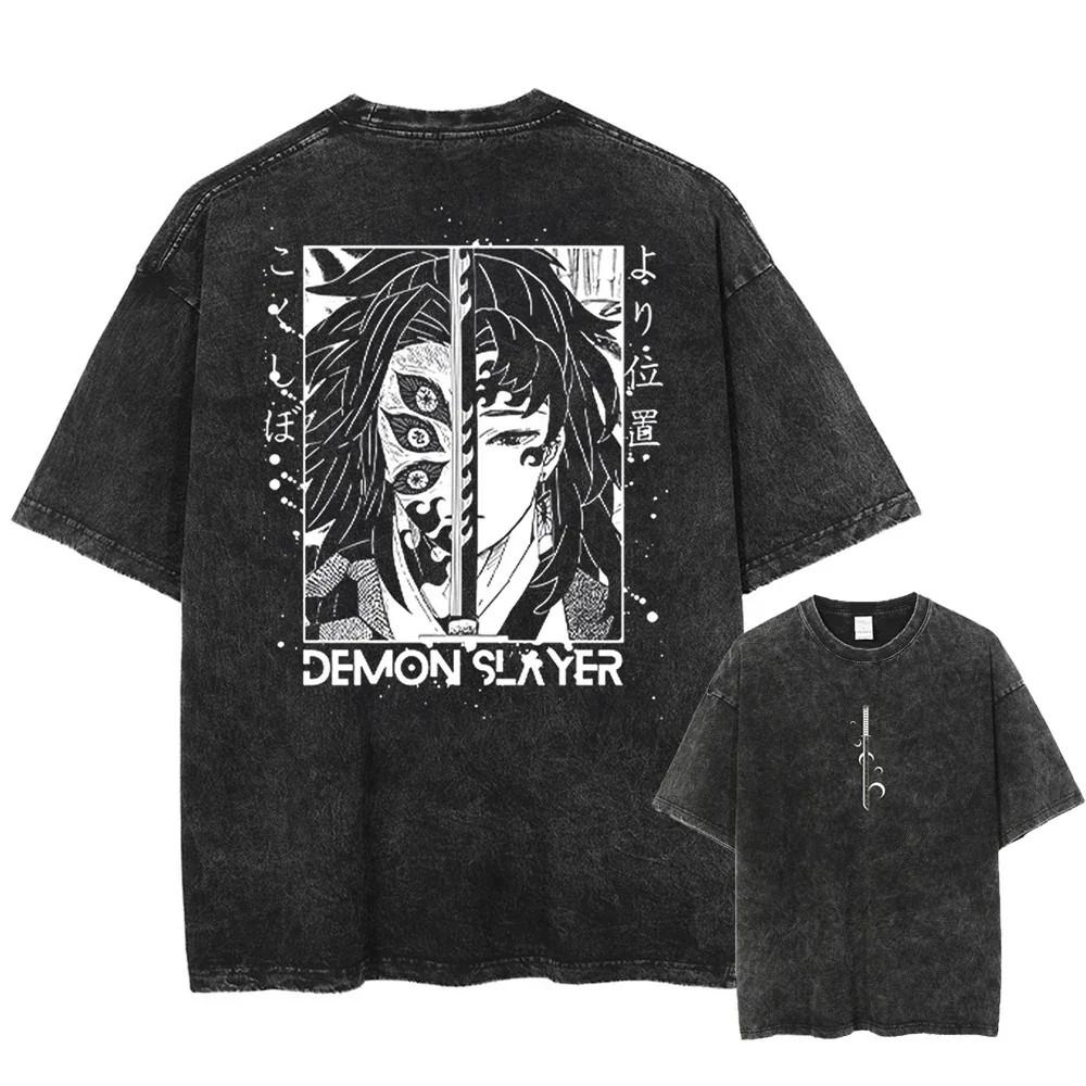 Demon Slayer TShirt Oversized Anime Vintage Washed Tee Cotton S3XL Unisex