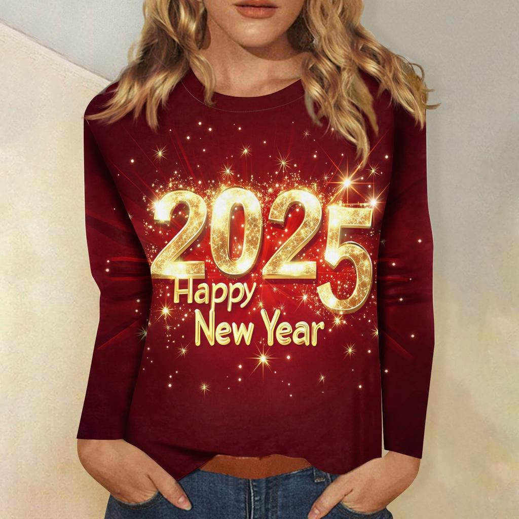 Women's And Winter Round Neck Long Sleeve T-Shirt Printed Top