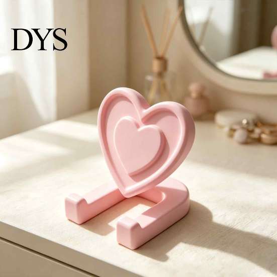 Cute Heart Phone Mount Minimalist Shaped Tablet Stand, 3D Printed Desktop Holder, DIY Girly Room Decor Accessories Blank Decorative Ornament, Romantic