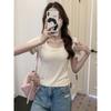 Front shoulder U-neck short-sleeved T-shirt for women's summer pure desire, slim and thin bottom top