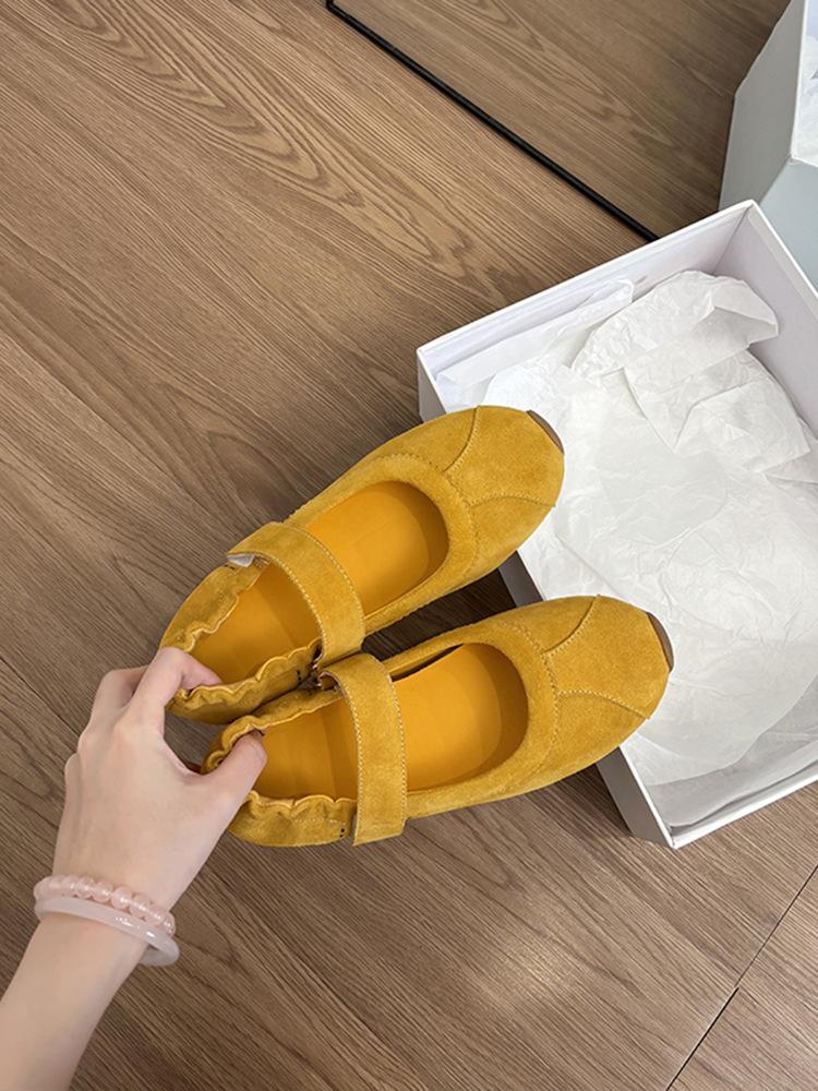 

Ретро балетки Мэри Джейн на плоской подошве на липучке, женские туфли с круглым носком и мелким вырезом 40 жёлтый