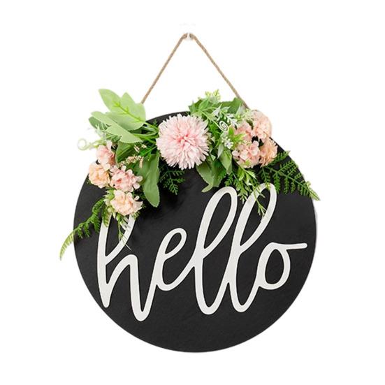 Welcome Sign, with Flower Decor Wear-Resistant Wreath, Front Door Welcome Wreath for Family Friends Co-Workers Garden Balcony