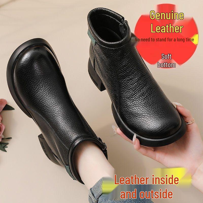 

Ретро черевики на щиколотці з натуральної шкіри - Осінь/Зима 2025, Нековзкі, Універсальні Жіночі Модні Бавовняні Черевики Мартін 39