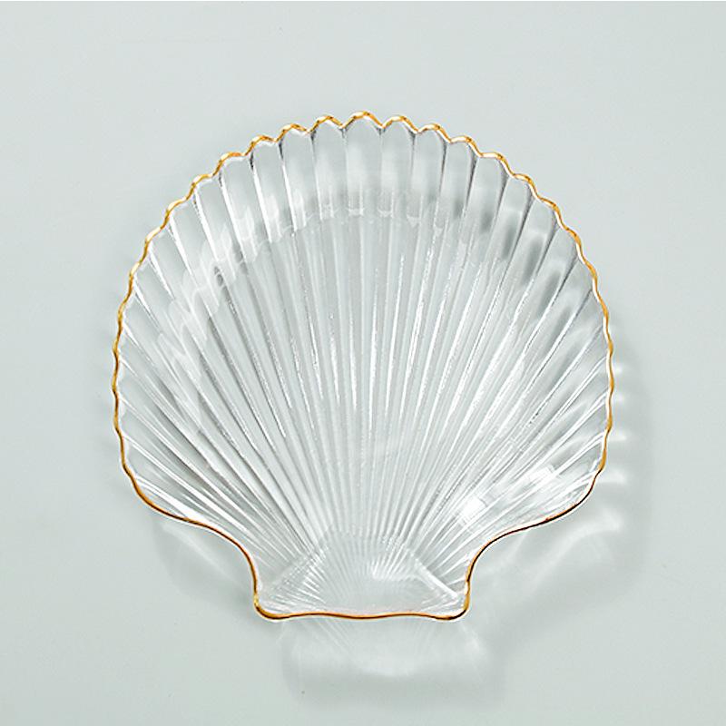 Ocean Series Gold Rimmed Seashell Glass Plate for Snacks & Desserts