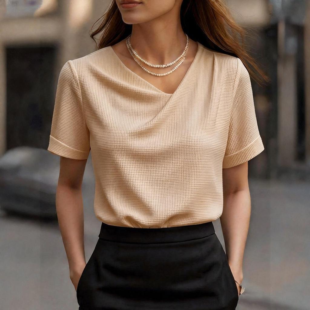 Maglione casual da donna con scollo a V, manica corta, vestibilità larga, in vari colori