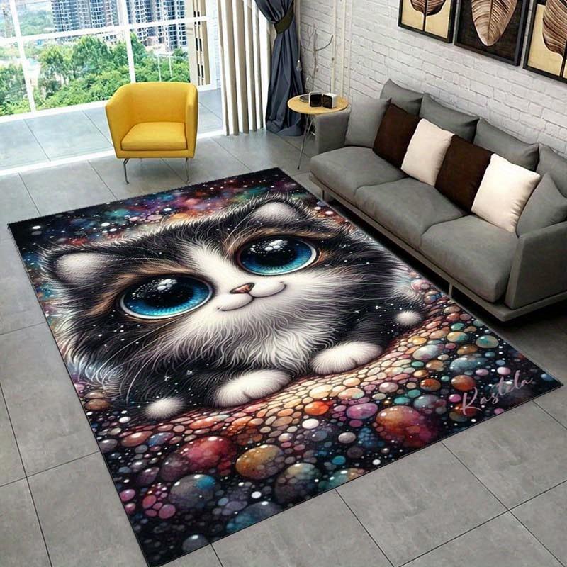 Galaxy Cat Rug for Cozy Bedrooms - Space Inspired Animal Design Carpets Anti slip carpet can be machine washed