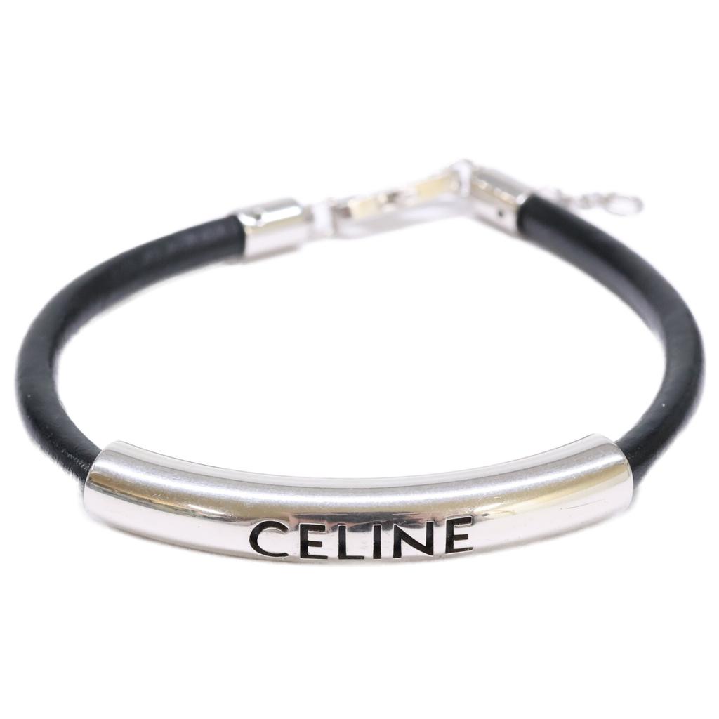 CELINE 460ZW3BLM Soleil calfskin and rhodium-finish brass Bracelet Silver / BlackUsed