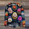 Kadın Moda Baskılı Uzun Kollu Bol Yuvarlak Yaka Sweatshirt Üst Sonbahar
