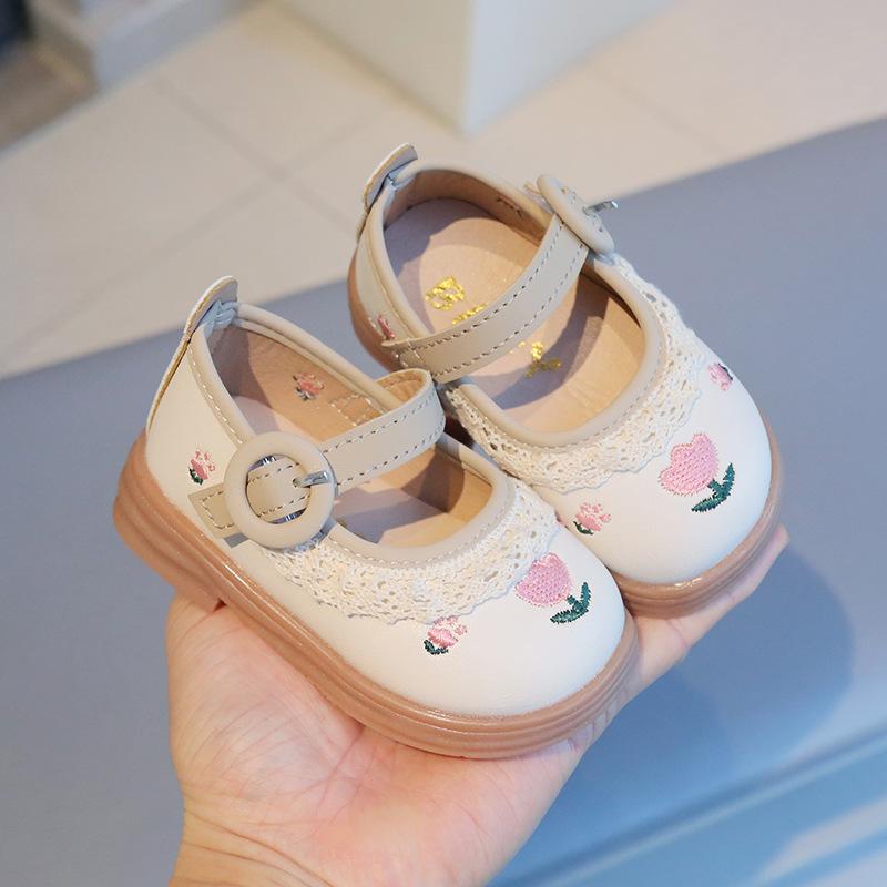 

Весенние детские кожаные туфли для первых шагов с квадратным носком и цветочным кружевом - Милые туфельки принцессы для малышей Size 16-20, set of 5